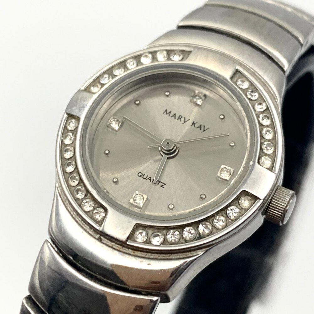 Mary Kay Silver Tone Watch Crystal Bezel 6.5" Wrist New Battery - Picture 2 of 15
